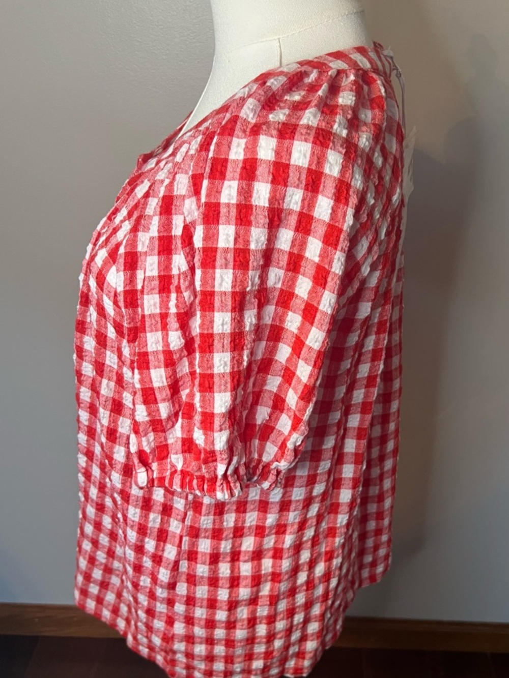 Jane and Delancey Women’s Red White& Blouse Gingham Check Button Up Small - Picture 3 of 8
